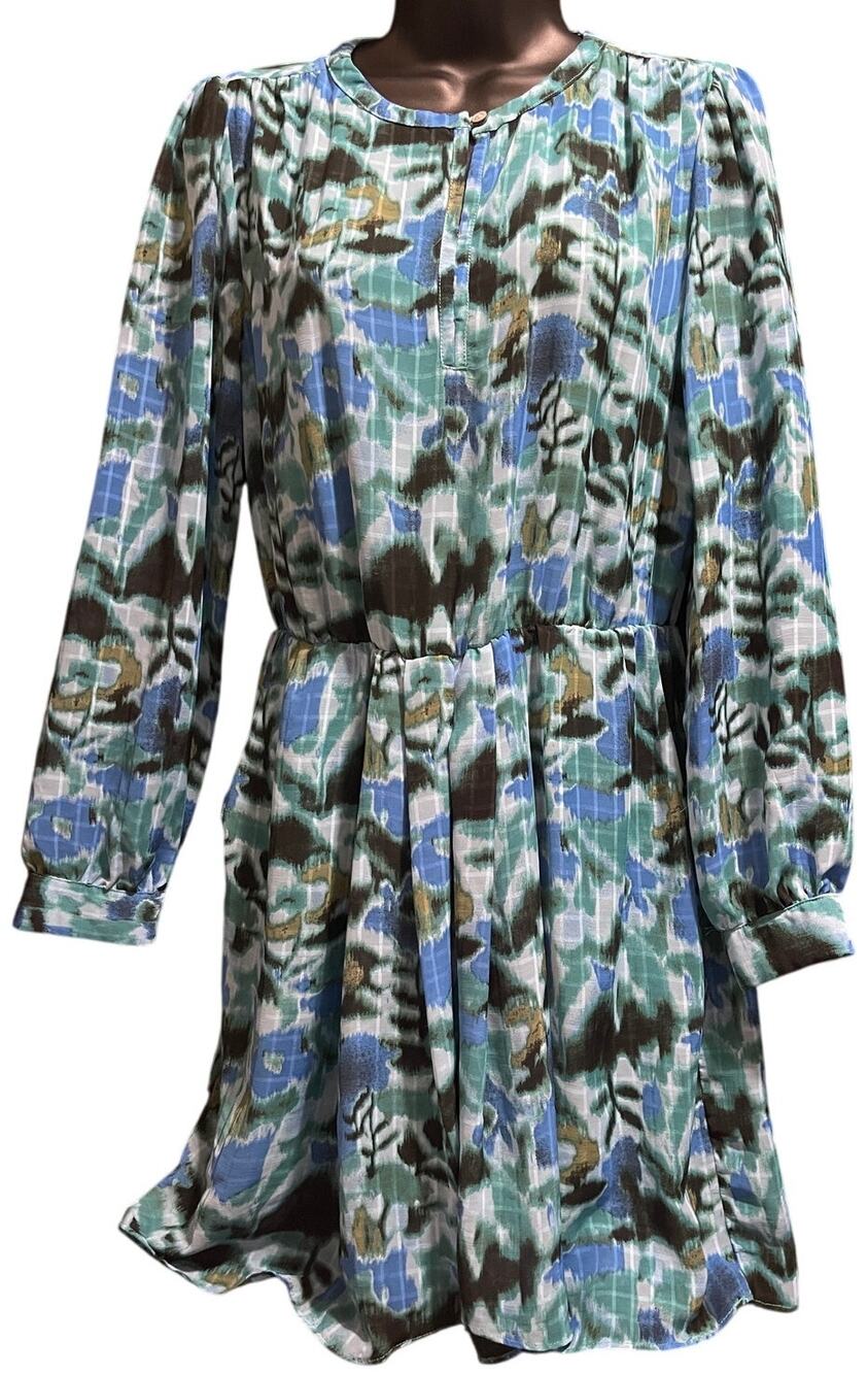 See U Soon Blue Abstract Print Long Sleeve Dress - Size Small